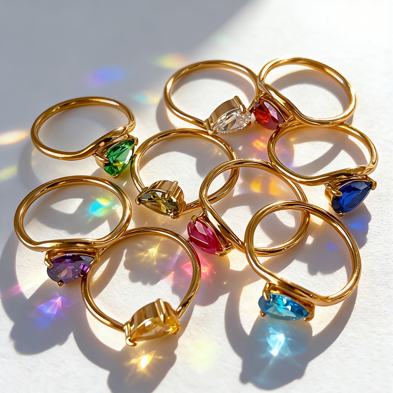 Women's Colorful Teardrop Ring, Exquisite December Birthday Gift